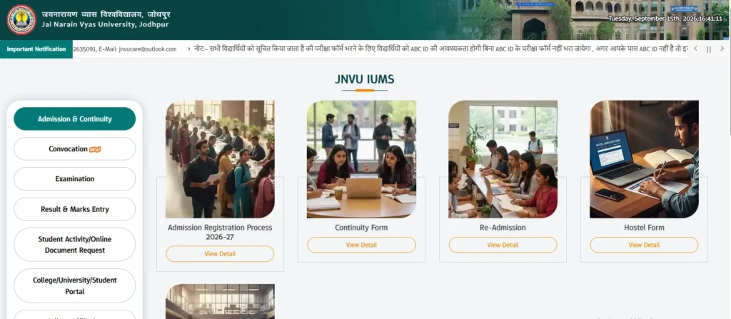 JNVU Result 2026 Homepage